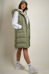 Longline Puffer Gilet with Hood