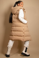 Longline Puffer Gilet with Hood