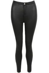 Wet Look Back Pocketed Button Up Leggings