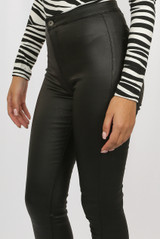 Wet Look Back Pocketed Button Up Leggings