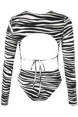 Zebra Print Back Cut Out Knotted Bodysuit