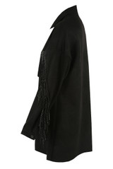 Suede Button Up Tassel Trim Jacket 