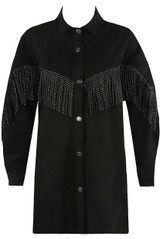 Suede Button Up Tassel Trim Jacket 