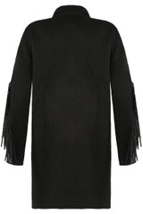 Suede Button Up Tassel Trim Jacket 