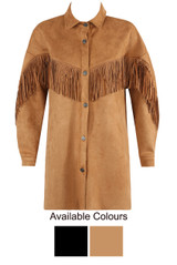 Suede Button Up Tassel Trim Jacket 