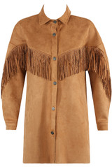 Suede Button Up Tassel Trim Jacket 