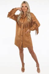Suede Button Up Tassel Trim Jacket 