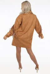 Suede Button Up Tassel Trim Jacket 