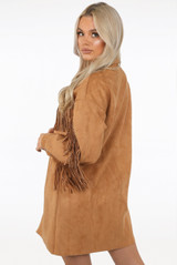 Suede Button Up Tassel Trim Jacket 
