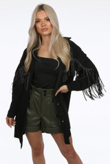 Suede Button Up Tassel Trim Jacket 