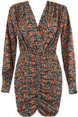 Flower Print Front Ruched Wrap Dress