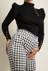 High Waisted Dog Tooth Print Trouser