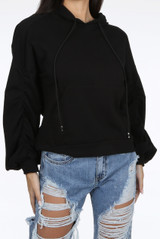 Ruched Sleeve Hooded Sweatshirt - 7 Colours