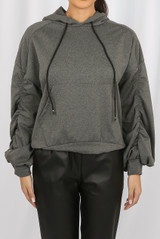 Ruched Sleeve Hooded Sweatshirt - 7 Colours