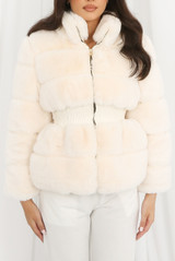 Faux Fur Elastic Waist Band Jacket