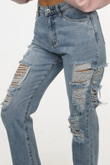 Mid-Rise Ripped Mom Jeans 