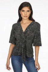 Monochrome Print Tie Front Blouse