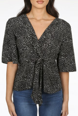 Monochrome Print Tie Front Blouse