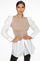 Puff Sleeve Ribbed Knit Top 