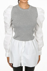 Puff Sleeve Ribbed Knit Top 