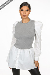 Puff Sleeve Ribbed Knit Top 