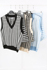 Dog Tooth Knitted Vest & Mini Skirt Set