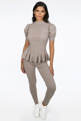 Knitted Short Sleeve Peplum Top & Trouser Set