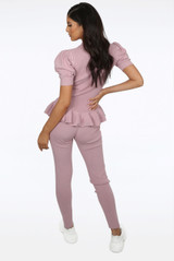 Knitted Short Sleeve Peplum Top & Trouser Set
