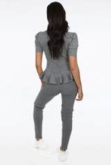 Knitted Short Sleeve Peplum Top & Trouser Set