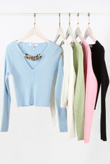 Ribbed Knit Jumper With Chain