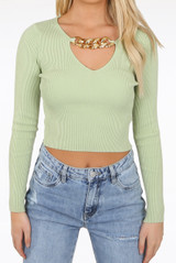 Ribbed Knit Jumper With Chain