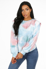 Tie Dye Print Round Neck Tops