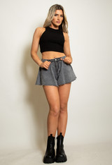 Raw Hem Flared Denim Shorts