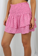 Polka Dot Print Tier Hem Mini Skirt