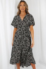 Contrast Floral Print Side Knotted Wrap Dress