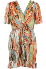 Tie Dye Print Frilled Wrap Dress