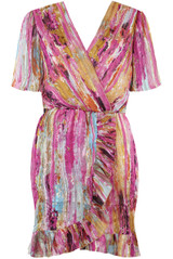 Tie Dye Print Frilled Wrap Dress