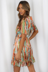 Tie Dye Print Frilled Wrap Dress