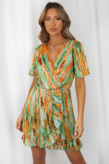 Tie Dye Print Frilled Wrap Dress