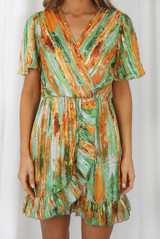 Tie Dye Print Frilled Wrap Dress