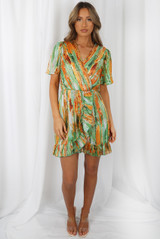 Tie Dye Print Frilled Wrap Dress