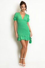 Polka Dot Print V Neck Mini Dress