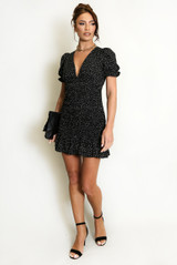 Polka Dot Print V Neck Mini Dress