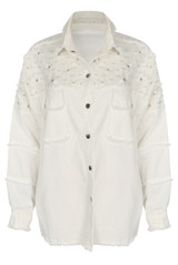 Embroidered Frayed Denim Shacket 