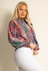 Leopard Print High Neck Blouse