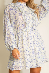 Floral Print Frilled Trim Mini Dress