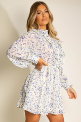 Floral Print Frilled Trim Mini Dress