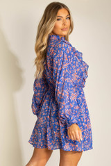 Floral Print Frilled Trim Mini Dress