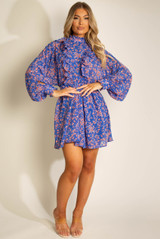 Floral Print Frilled Trim Mini Dress