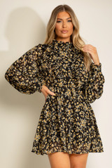Floral Print Frilled Trim Mini Dress